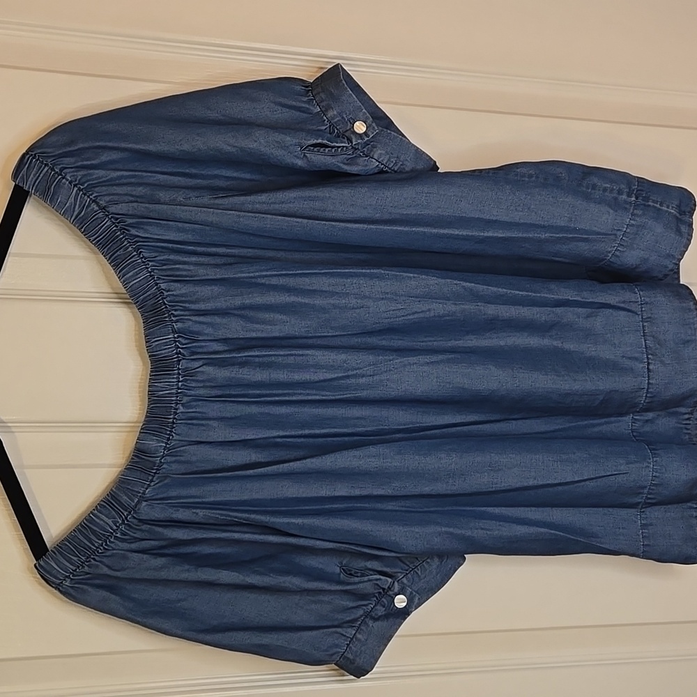 Kate Spade Broome Streer Denim Blue Off-Shoulder Blouse NWT SZ L